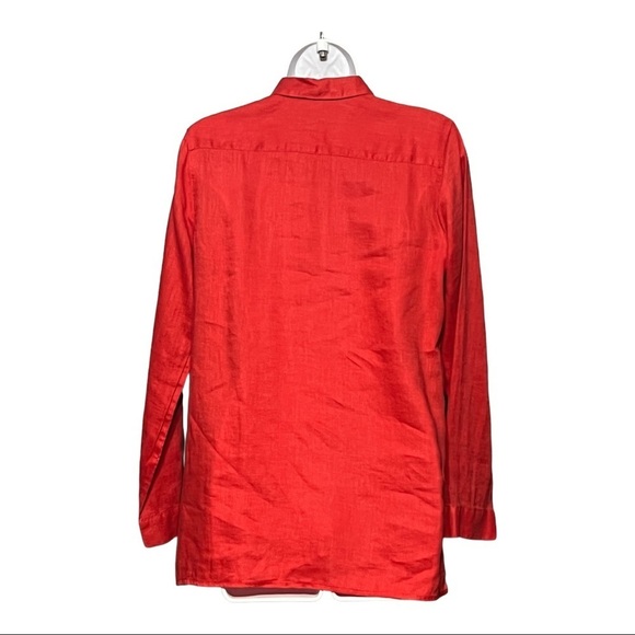 J.Jill Linen Button Down Shirt Red Relaxed Fit Long Sleeve Coastal Smart Casual - Picture 2 of 3